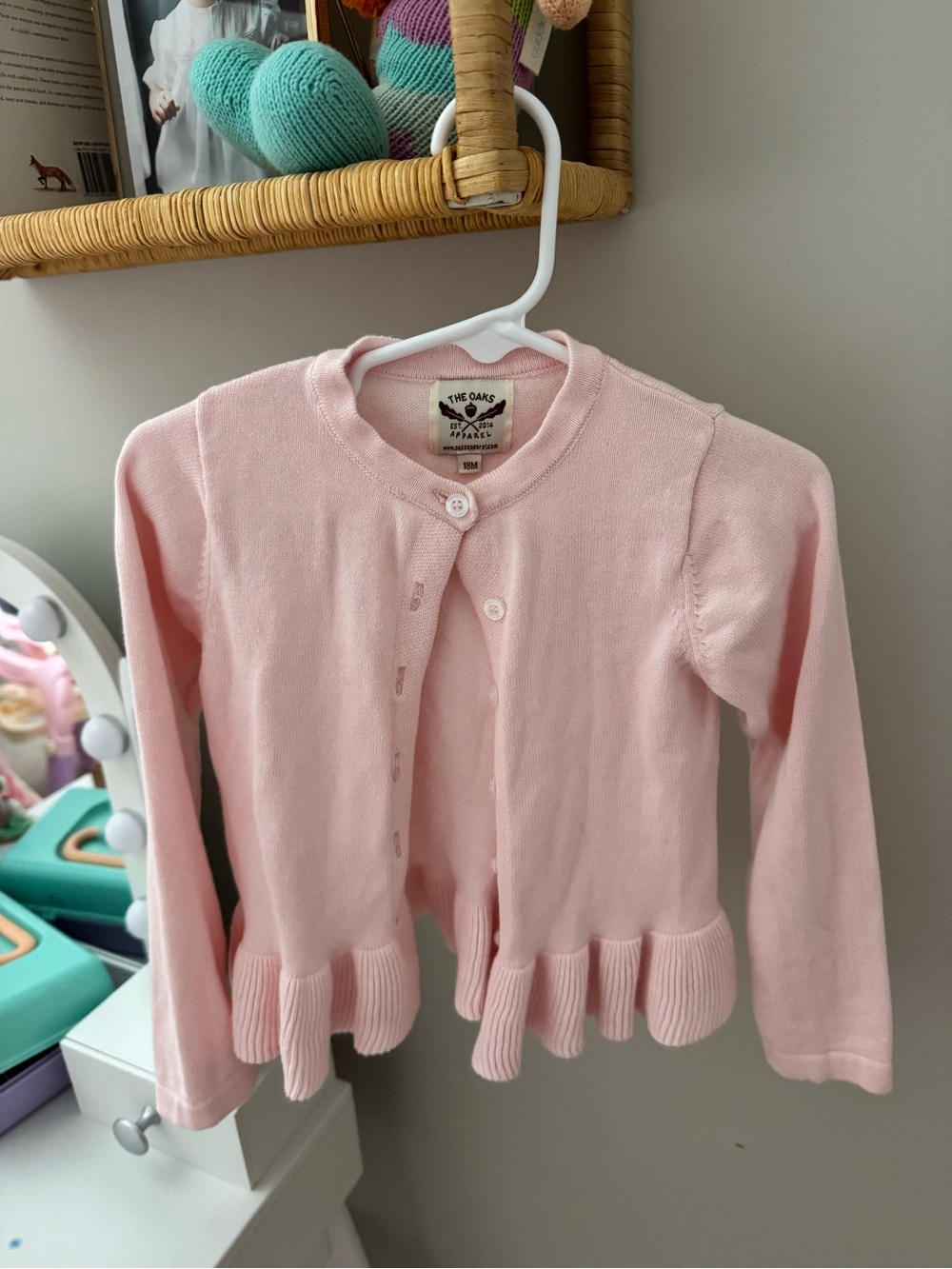 The Oaks Apparel Girls' Light Pink Ruffle Hem Cardigan